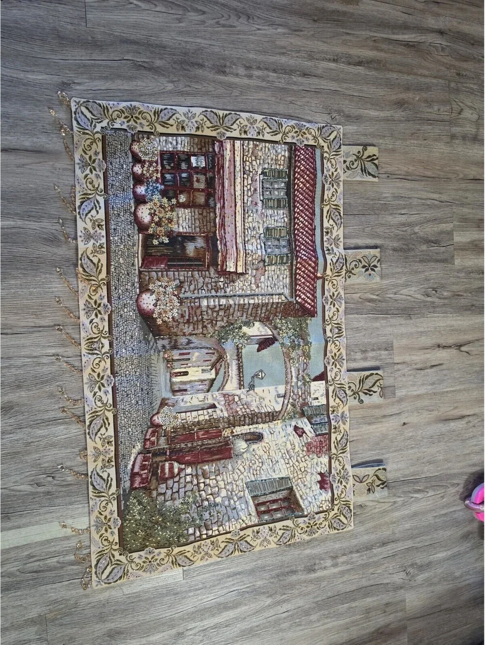 Vintage Idra SIDRA Palace Syrian Woven Tapestry Hand Beaded Wall Hanging 43x30